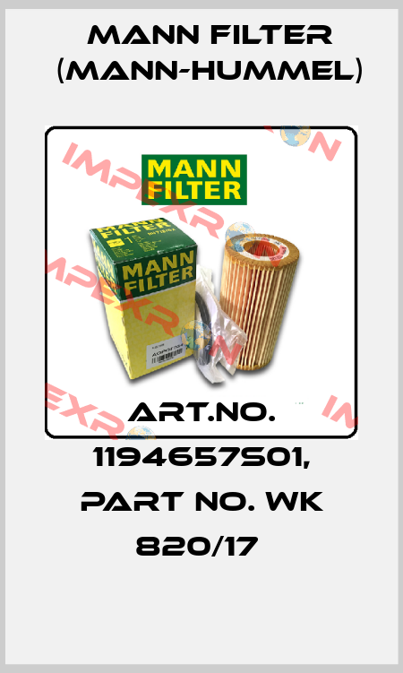 Art.No. 1194657S01, Part No. WK 820/17  Mann Filter (Mann-Hummel)