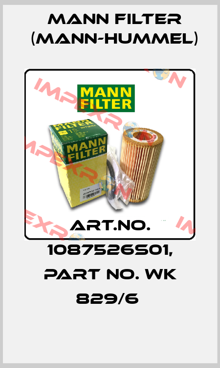Art.No. 1087526S01, Part No. WK 829/6  Mann Filter (Mann-Hummel)