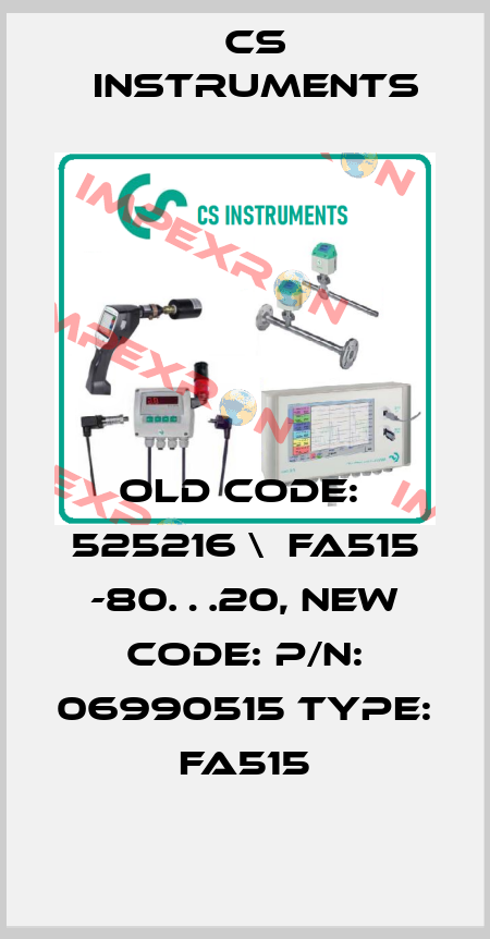 old code:  525216 \  FA515 -80…20, new code: P/N: 06990515 Type: FA515 Cs Instruments